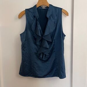 Ann Taylor Teal Ruffled Sleeveless V-Neck Blouse